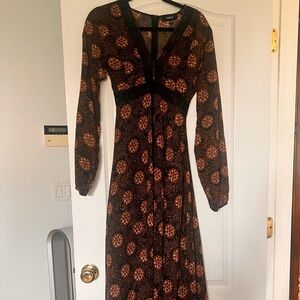 Aakaa Black and Brown Long Sleeve Dress